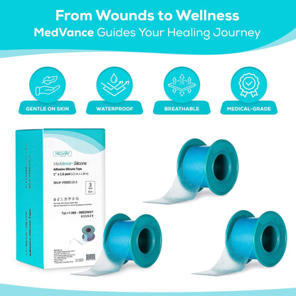 MedVance Silicone Adhesive Medical Tape, Scar Sheet, 1" x5' (3 Pack) | Medical Grade & Waterproof