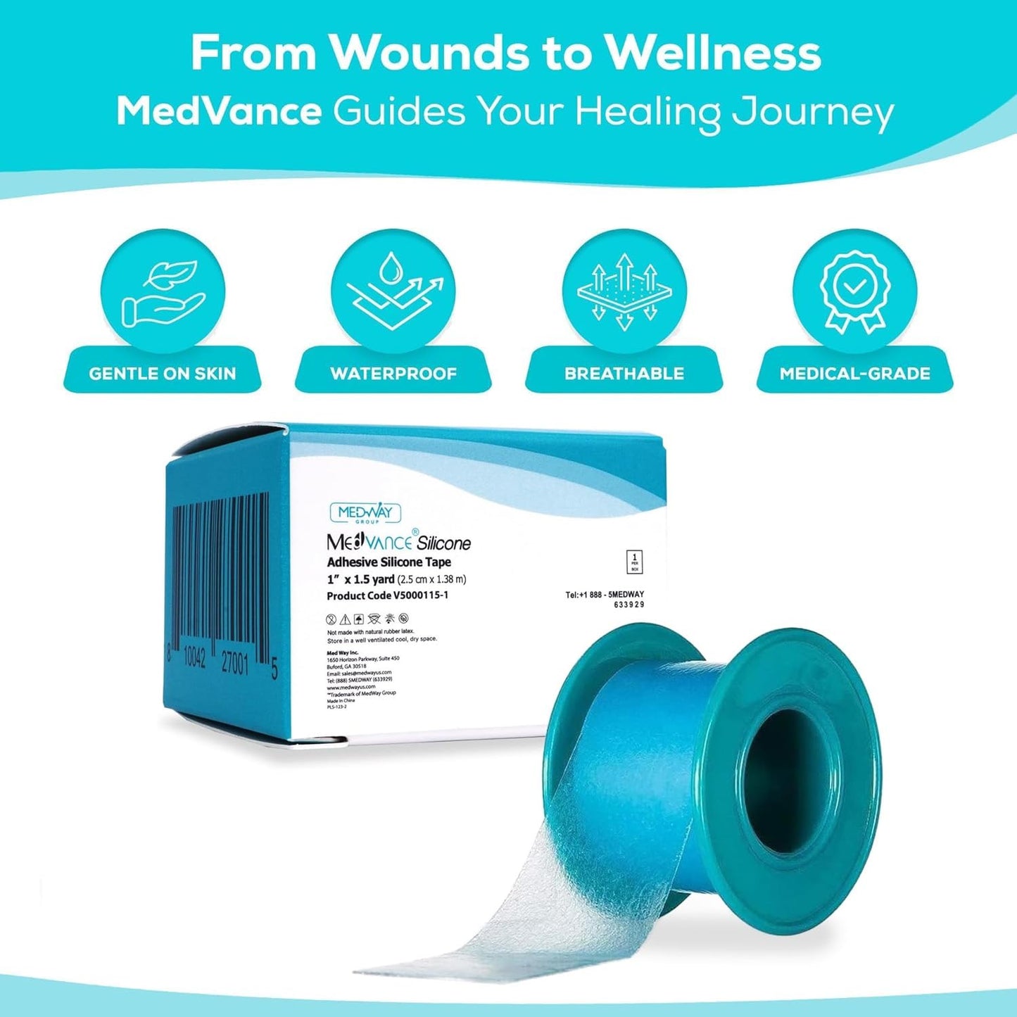 MedVance Silicone Adhesive Medical Tape, Scar Sheet, 1" x5' (3 Pack) | Medical Grade & Waterproof