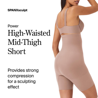 SPANX SPANXsculpt Power Series High-Waisted Mid-Thigh Short - Lightweight, All-Day Comfort - Core Control Shapewear