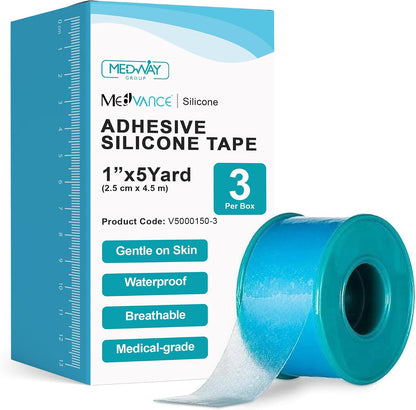 MedVance Silicone Adhesive Medical Tape, Scar Sheet, 1" x5' (3 Pack) | Medical Grade & Waterproof