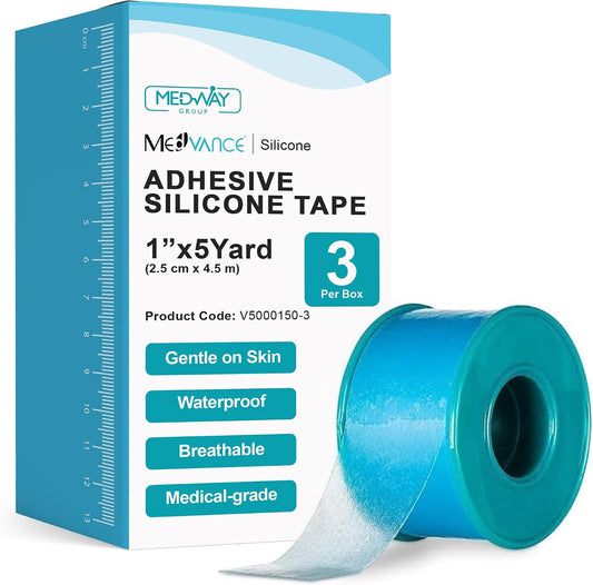 MedVance Silicone Adhesive Medical Tape, Scar Sheet, 1" x5' (3 Pack) | Medical Grade & Waterproof