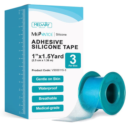 MedVance Silicone Adhesive Medical Tape, Scar Sheet, 1" x5' (3 Pack) | Medical Grade & Waterproof