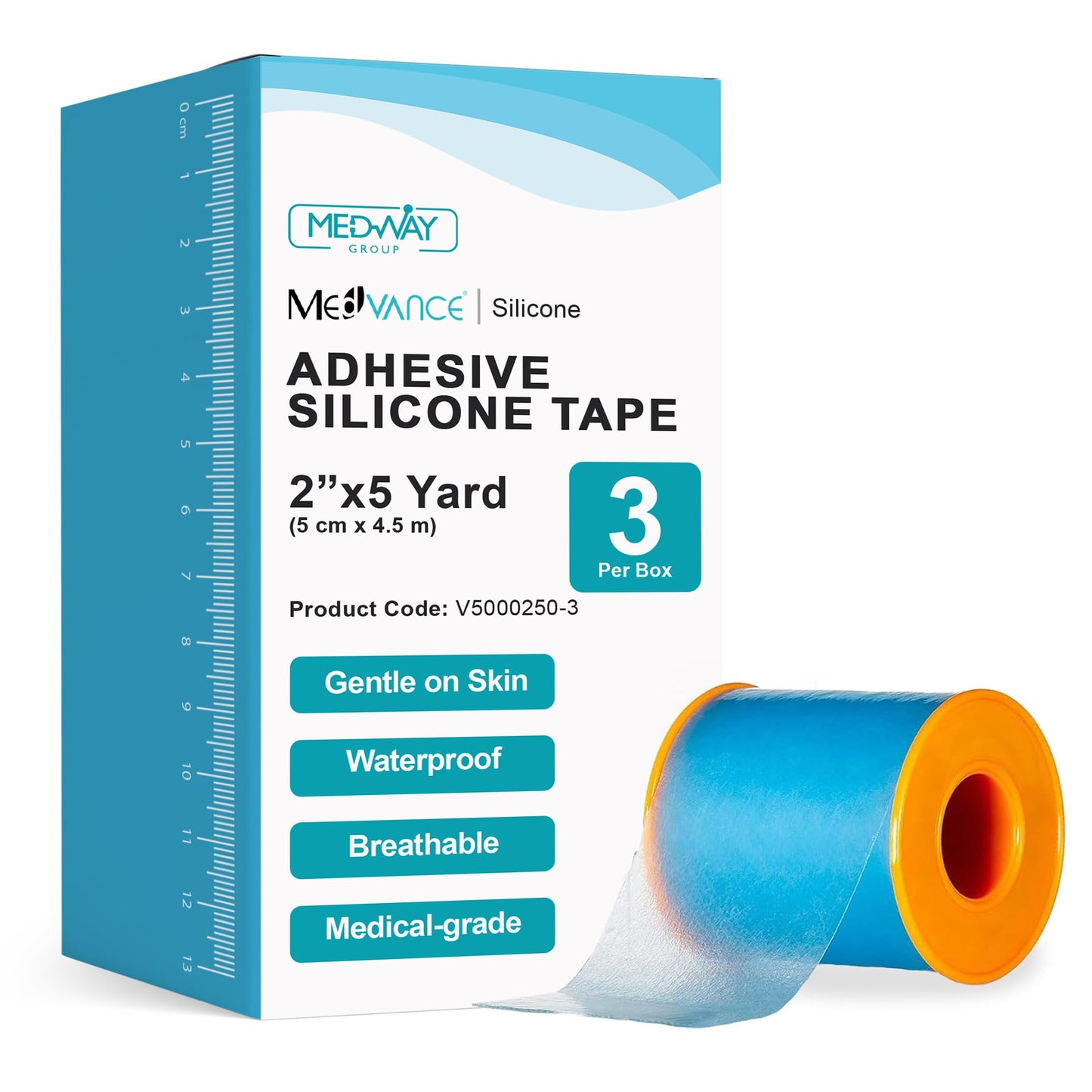 MedVance Silicone Adhesive Medical Tape, Scar Sheet, 1" x5' (3 Pack) | Medical Grade & Waterproof