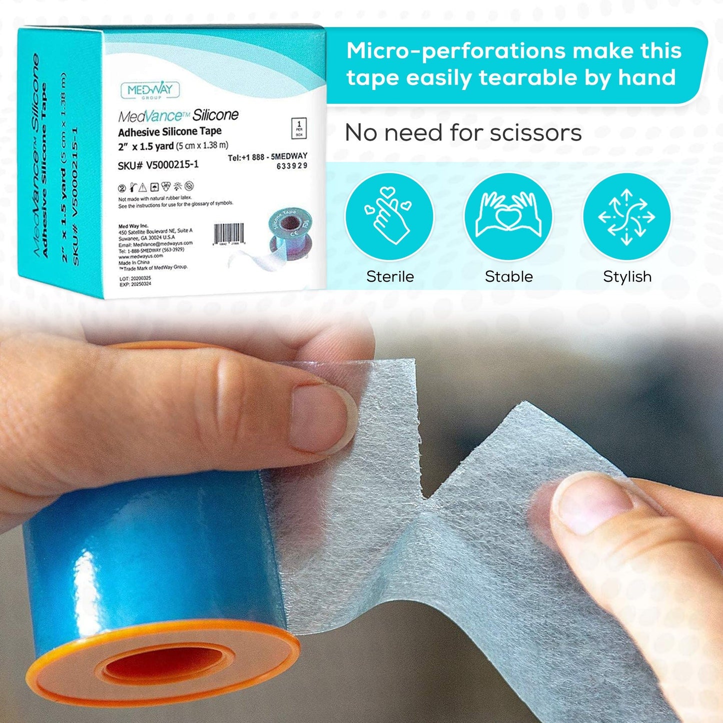 MedVance Silicone Adhesive Medical Tape, Scar Sheet, 1" x5' (3 Pack) | Medical Grade & Waterproof