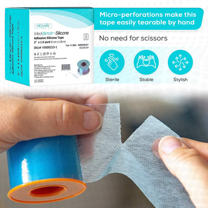 MedVance Silicone Adhesive Medical Tape, Scar Sheet, 1" x5' (3 Pack) | Medical Grade & Waterproof
