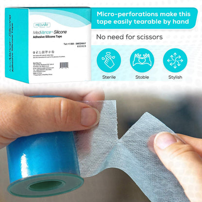 MedVance Silicone Adhesive Medical Tape, Scar Sheet, 1" x5' (3 Pack) | Medical Grade & Waterproof